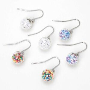 Claire's Silver Holographic Shaker Drop Fish Hook Earrings, Colourful Bead Balls